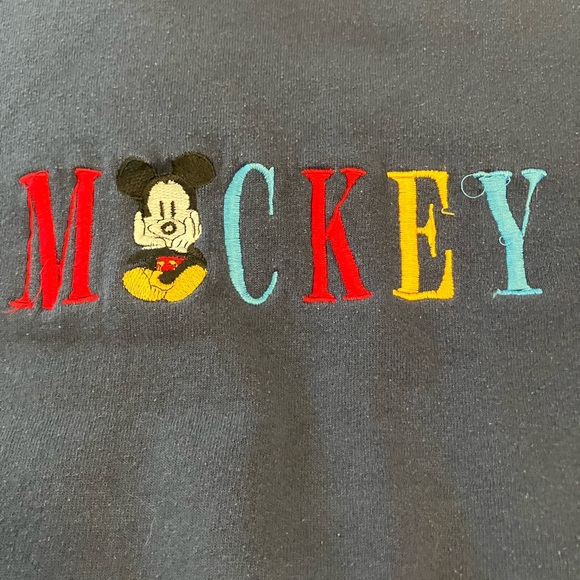 Vintage Mickey Embroidered Sweatshirt GENUS Made USA Navy Crewneck 90s Disney L - Picture 3 of 7